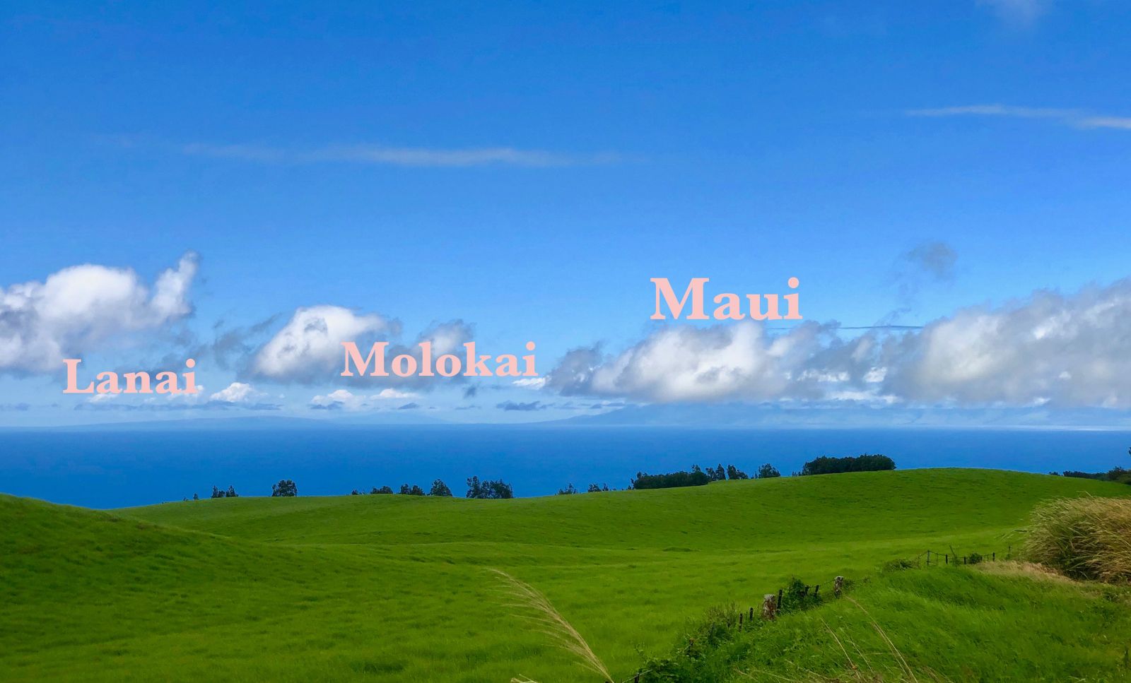 view of lanai molokai and maui from big island