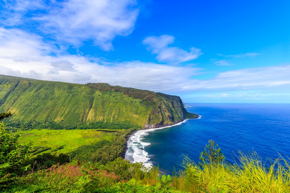 Overlooking Waipio Valley On Sunny Day On Hawaii Big Island